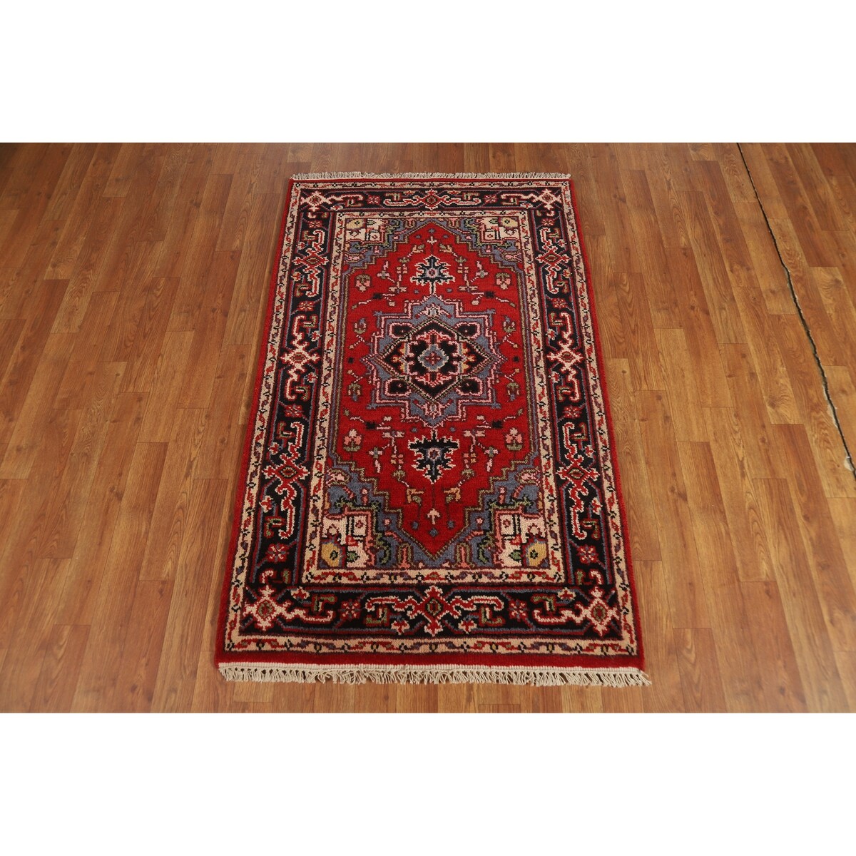 Medallion Heriz Serapi Indian Foyer Rug Hand-Knotted Wool Carpet - 3'0"x 4'10"
