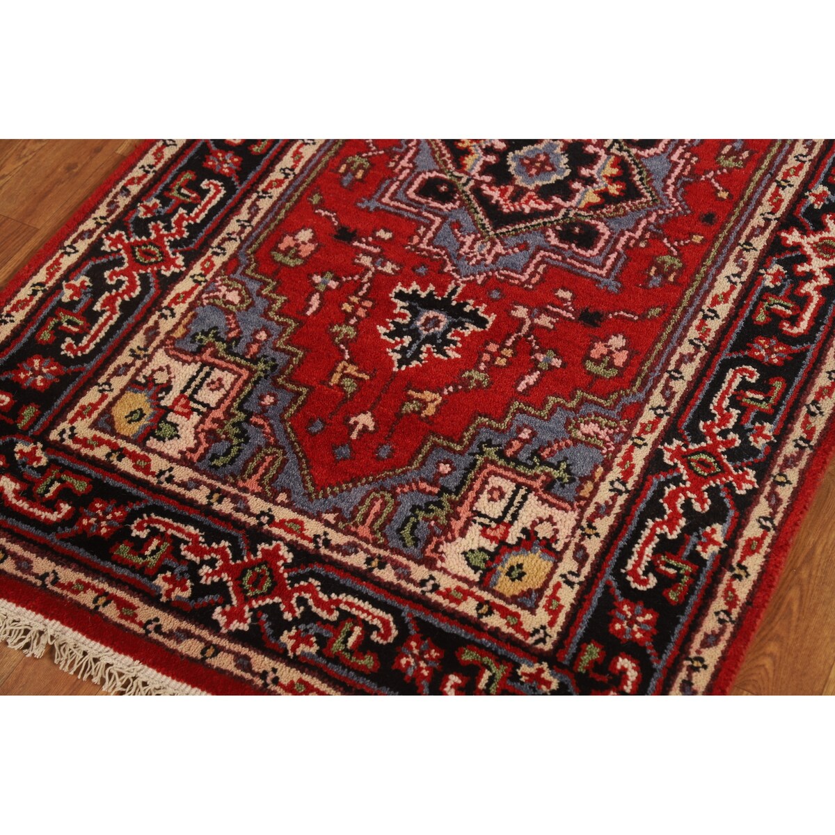 Medallion Heriz Serapi Indian Foyer Rug Hand-Knotted Wool Carpet - 3'0"x 4'10"