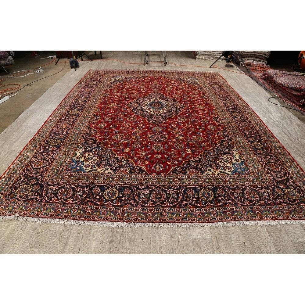 Medallion Kashan Persian Handmade Classical Area Rug - 12'11" x 9'8"