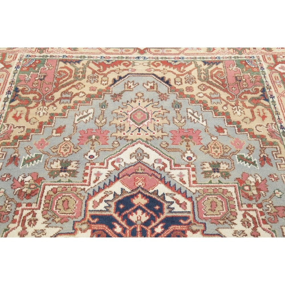 Medallion Rust Navy Heriz Serapi Geometric Area Rug Handmade Oriental - 5'11" x 8'9"