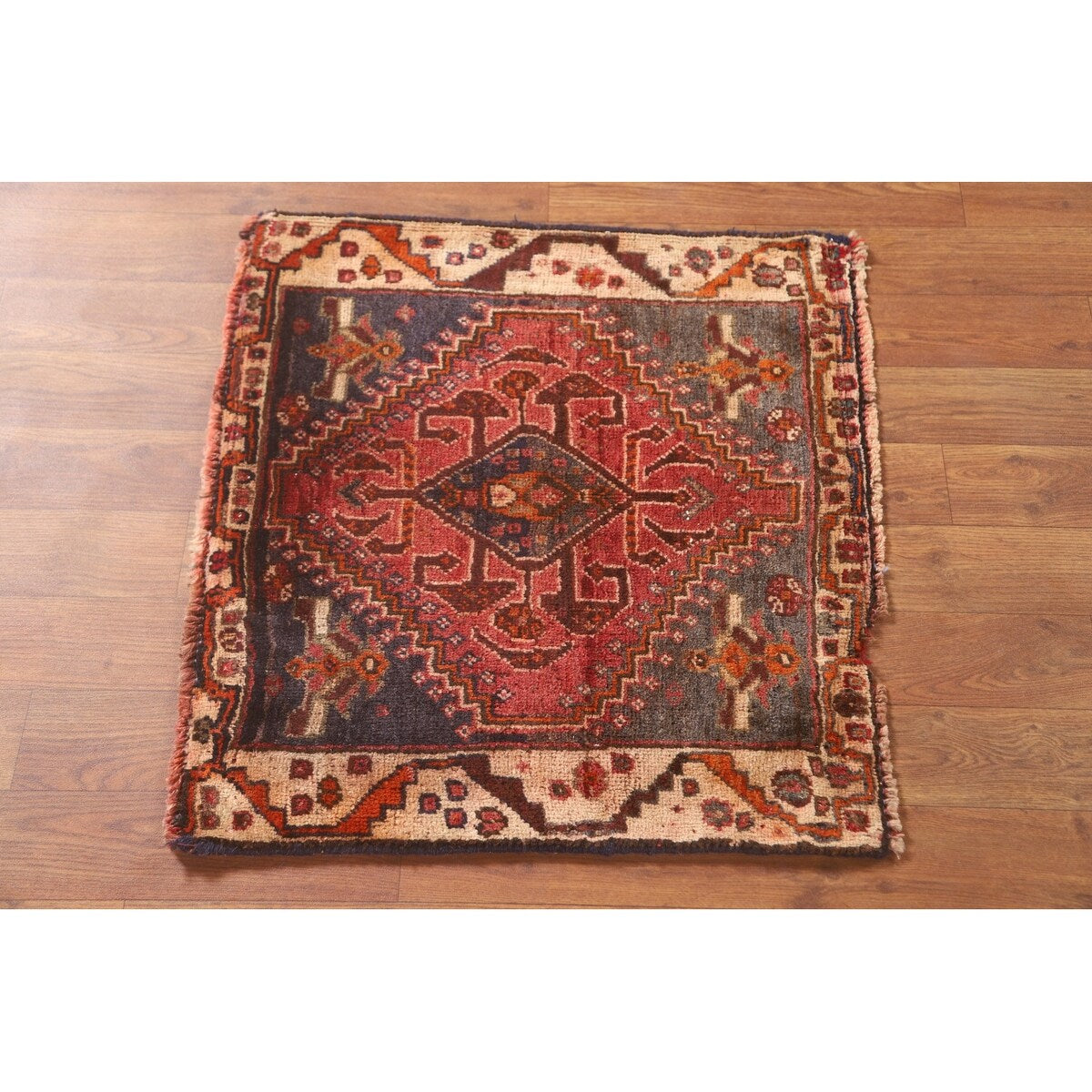 Medallion Shiraz Persian Vintage Square Rug Handmade Wool Carpet Pink - 2'0" x 1'10"