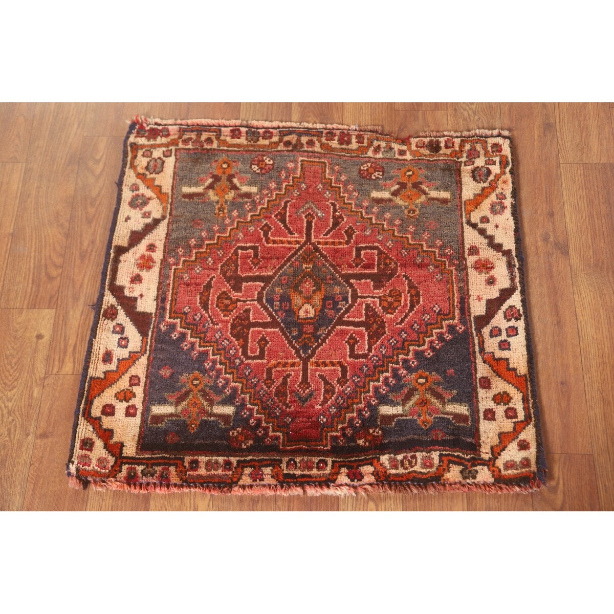 Medallion Shiraz Persian Vintage Square Rug Handmade Wool Carpet Pink - 2'0" x 1'10"