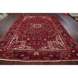 Medallion Vintage Hand Knotted Carpet Bordered Heriz Persian Area Rug - 11'1" X 7'10"