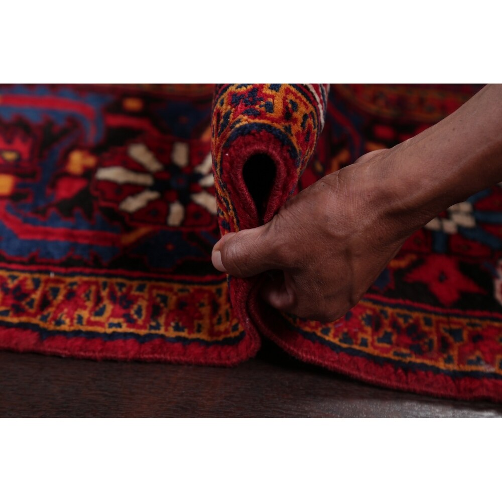 Medallion Vintage Hand Knotted Carpet Bordered Heriz Persian Area Rug - 11'1" X 7'10"