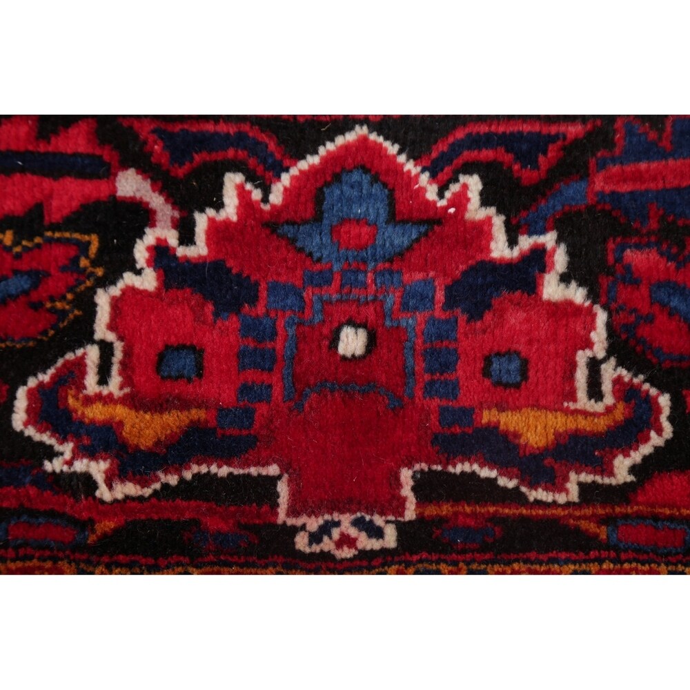Medallion Vintage Hand Knotted Carpet Bordered Heriz Persian Area Rug - 11'1" X 7'10"