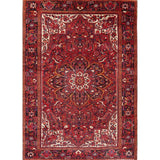 Medallion Vintage Hand Knotted Carpet Bordered Heriz Persian Area Rug - 11'1" X 7'10"