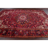 Medallion Vintage Hand Knotted Carpet Bordered Heriz Persian Area Rug - 11'1" X 7'10"
