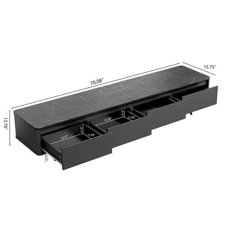 Media Console Table TV Stand with 4-Drawers, Entertainment Center for TVs Up to 70" for Living Room, Black