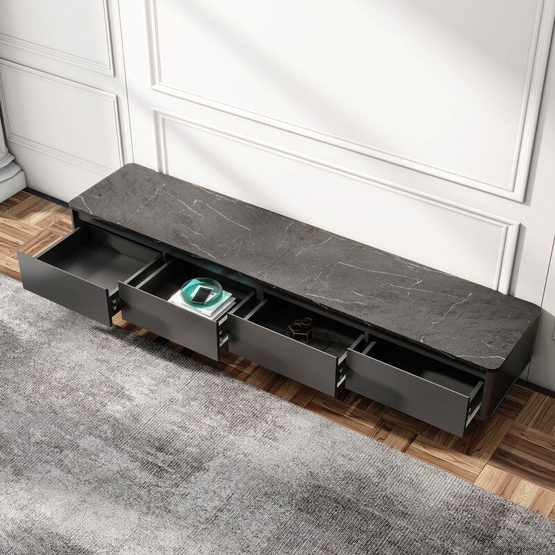 Media Console Table TV Stand with 4-Drawers, Entertainment Center for TVs Up to 70" for Living Room, Black