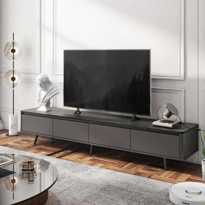 Media Console Table TV Stand with 4-Drawers, Entertainment Center for TVs Up to 70" for Living Room, Black