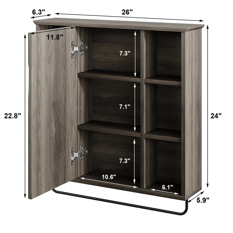 Medicine Cabinet with Mirror - 6.3"D x 26"W x 24"H