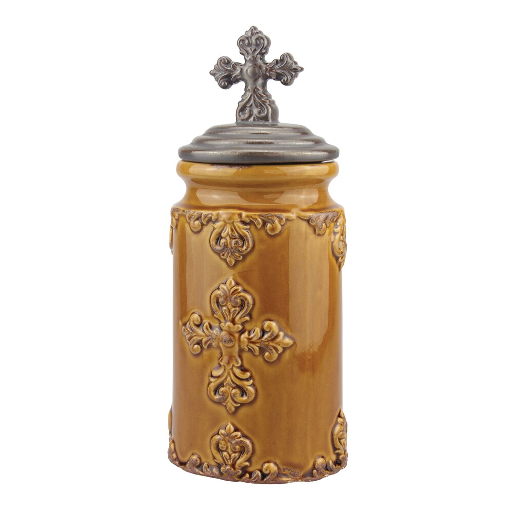 Distressed Amber Ceramic Medium Cross Canister