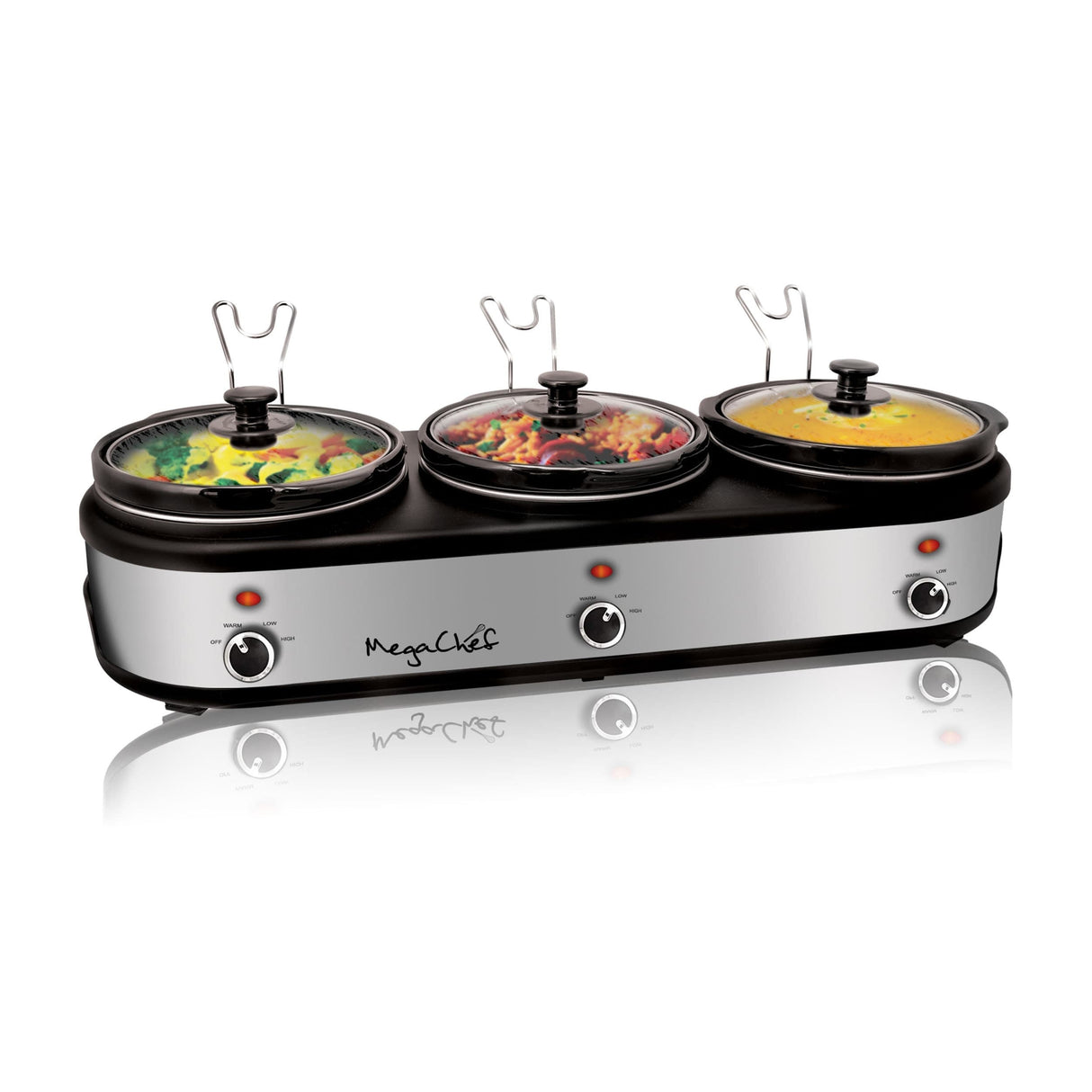 MegaChef Buffet Server Slow Cooker with Triple 2.5 Quart Cooking Pots