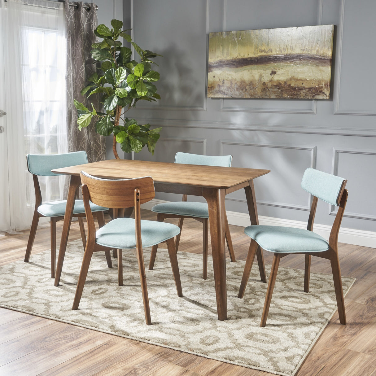 Megann Mid-Century 5-piece Wood Rectangle Dining Set by Christopher Knight Home