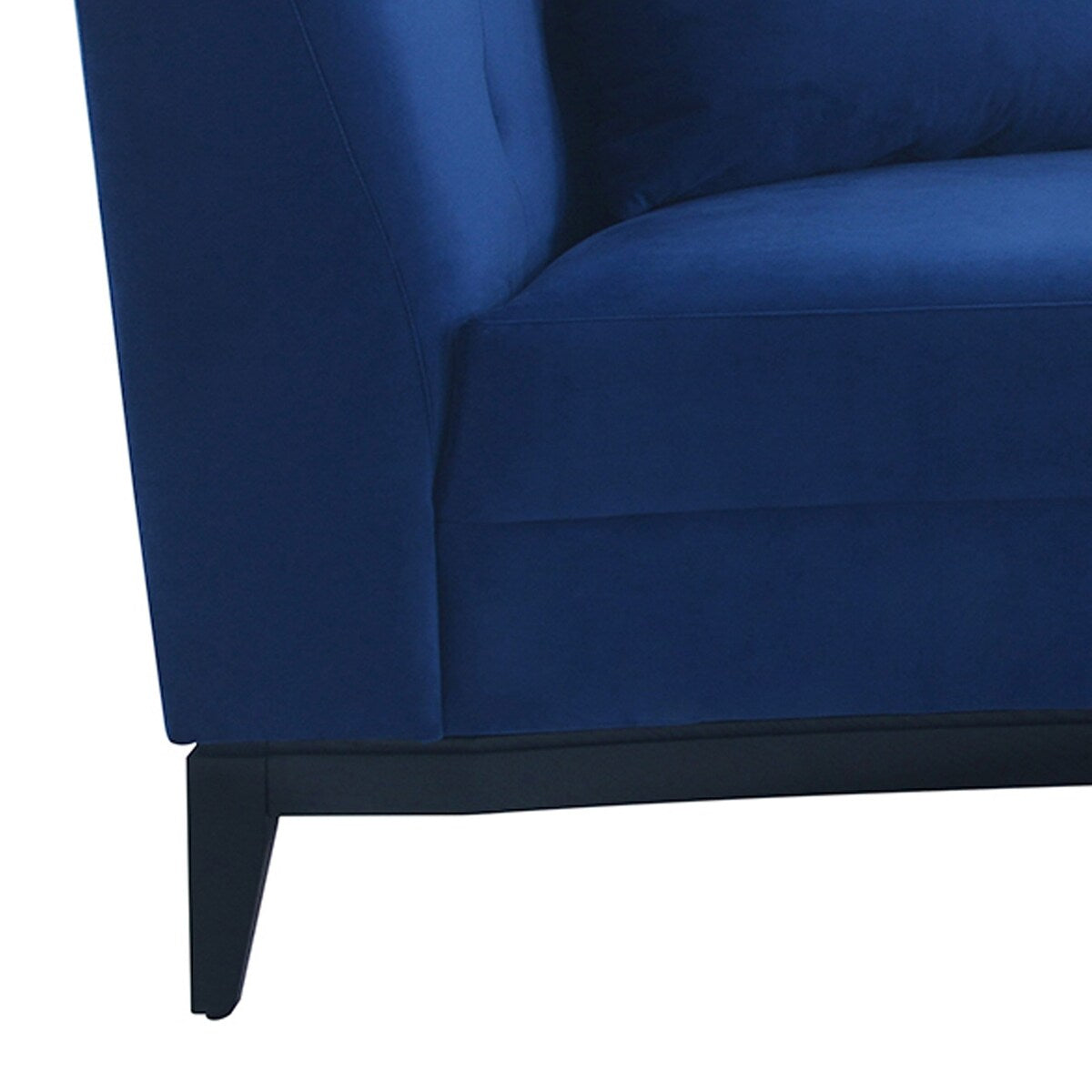 Melange Blue Velvet Upholstered Loveseat with Black Wood Base