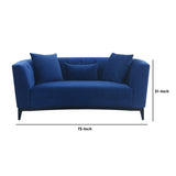Melange Blue Velvet Upholstered Loveseat with Black Wood Base