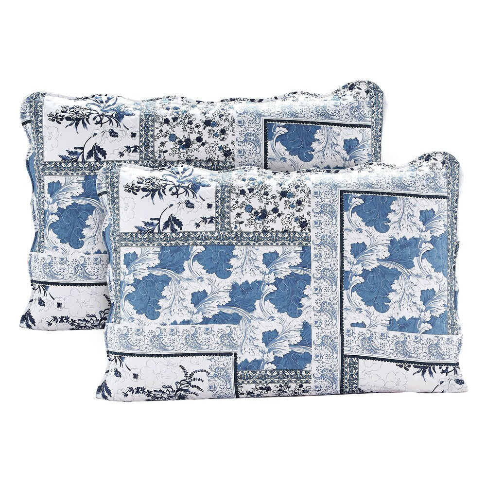 Melissa Blue and White Floral Quilt Set