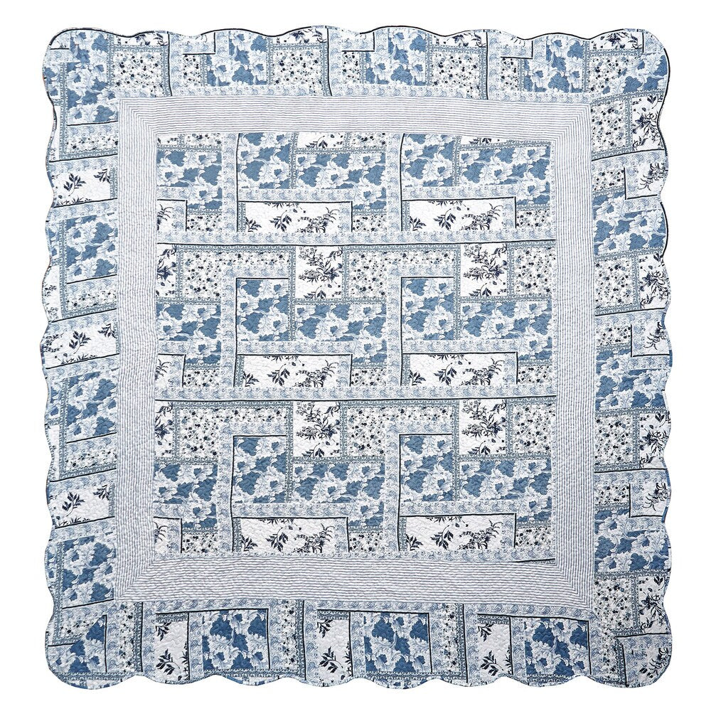 Melissa Blue and White Floral Quilt Set