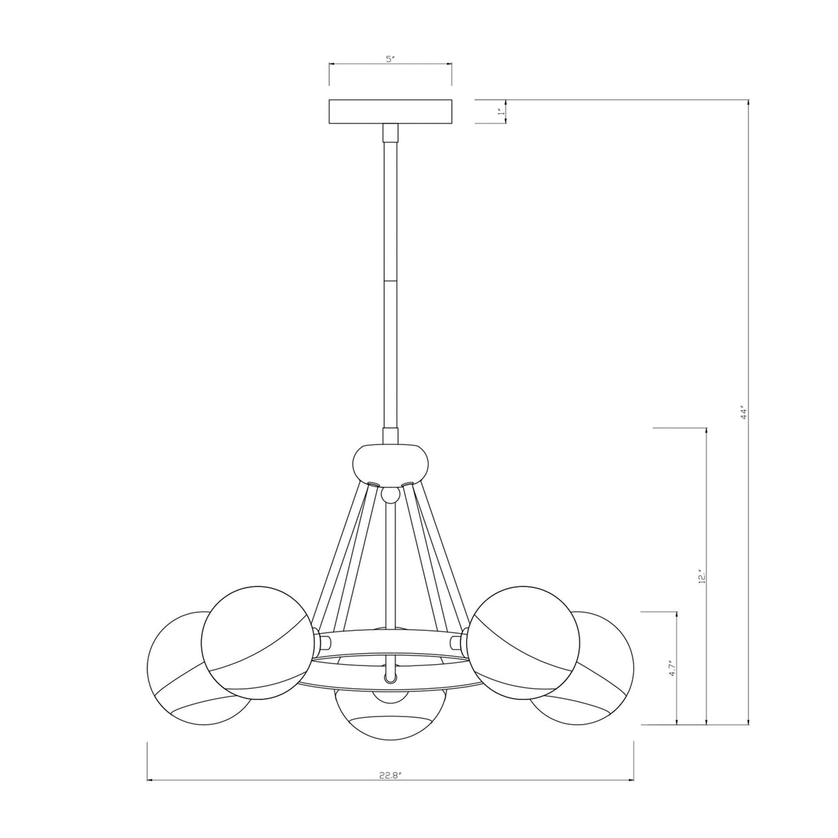 Melite 23 Inch Modern Wagon Wheel Sputnik Designed Ceiling Lighted Chandelier Matte Black and Satin Gold Finish 5-Light - N/A