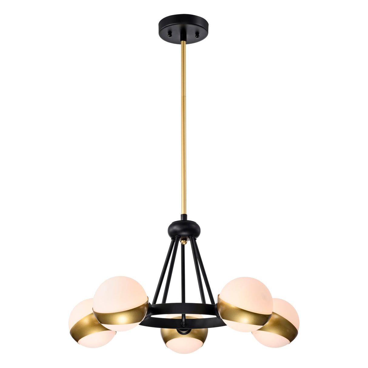 Melite 23 Inch Modern Wagon Wheel Sputnik Designed Ceiling Lighted Chandelier Matte Black and Satin Gold Finish 5-Light - N/A