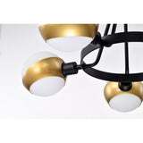 Melite 23 Inch Modern Wagon Wheel Sputnik Designed Ceiling Lighted Chandelier Matte Black and Satin Gold Finish 5-Light - N/A