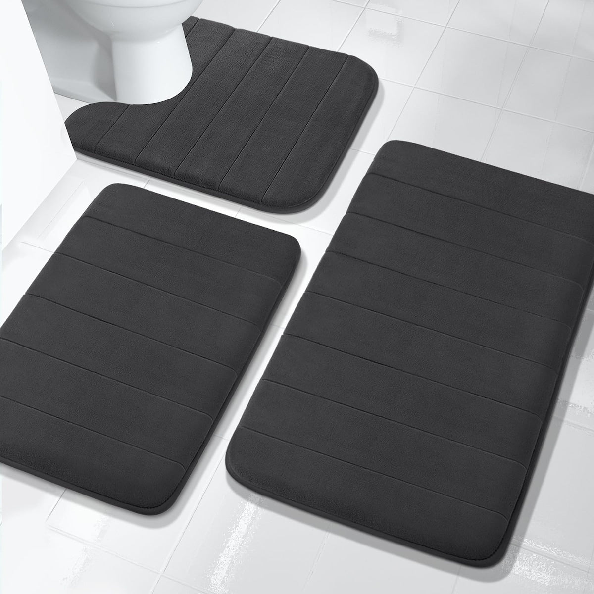 Memory Foam Bath Mat Set, Bathroom Rugs for 3 Pieces, Toilet Mats, Soft Comfortable, Water Absorption, Non-Slip