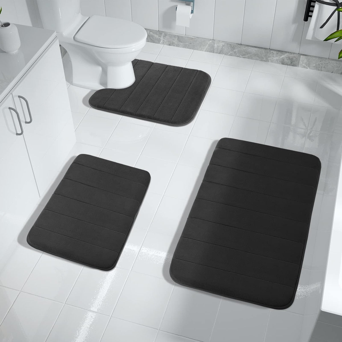 Memory Foam Bath Mat Set, Bathroom Rugs for 3 Pieces, Toilet Mats, Soft Comfortable, Water Absorption, Non-Slip