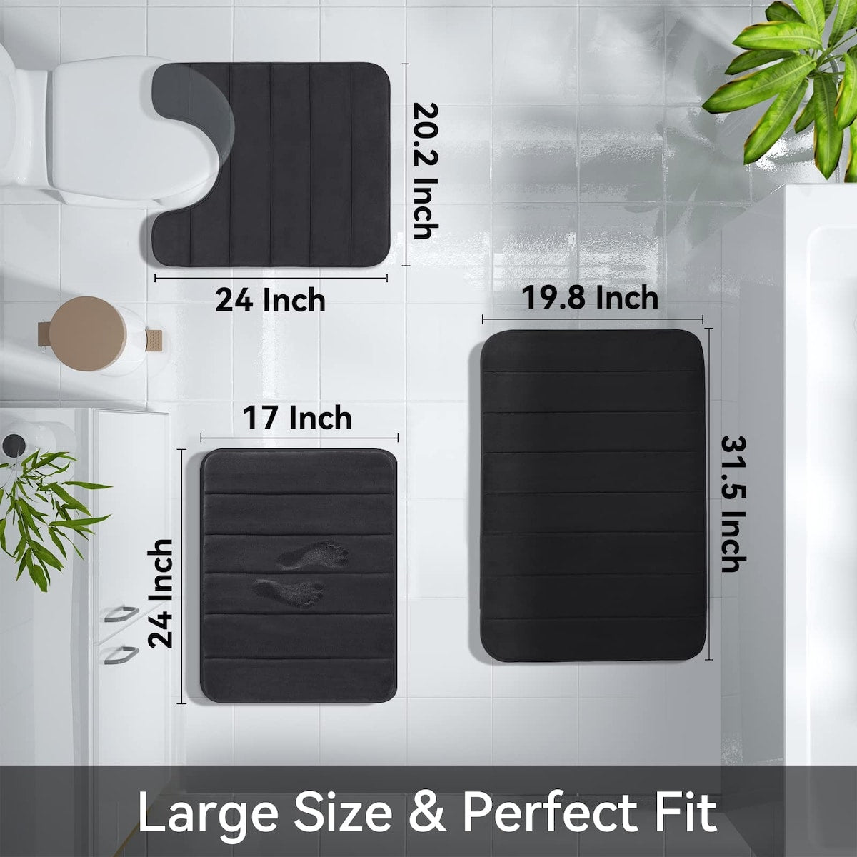 Memory Foam Bath Mat Set, Bathroom Rugs for 3 Pieces, Toilet Mats, Soft Comfortable, Water Absorption, Non-Slip