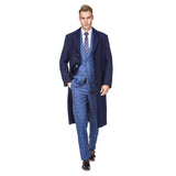 Men's Knee Length Wool Blend Three Button Long Jacket Overcoat