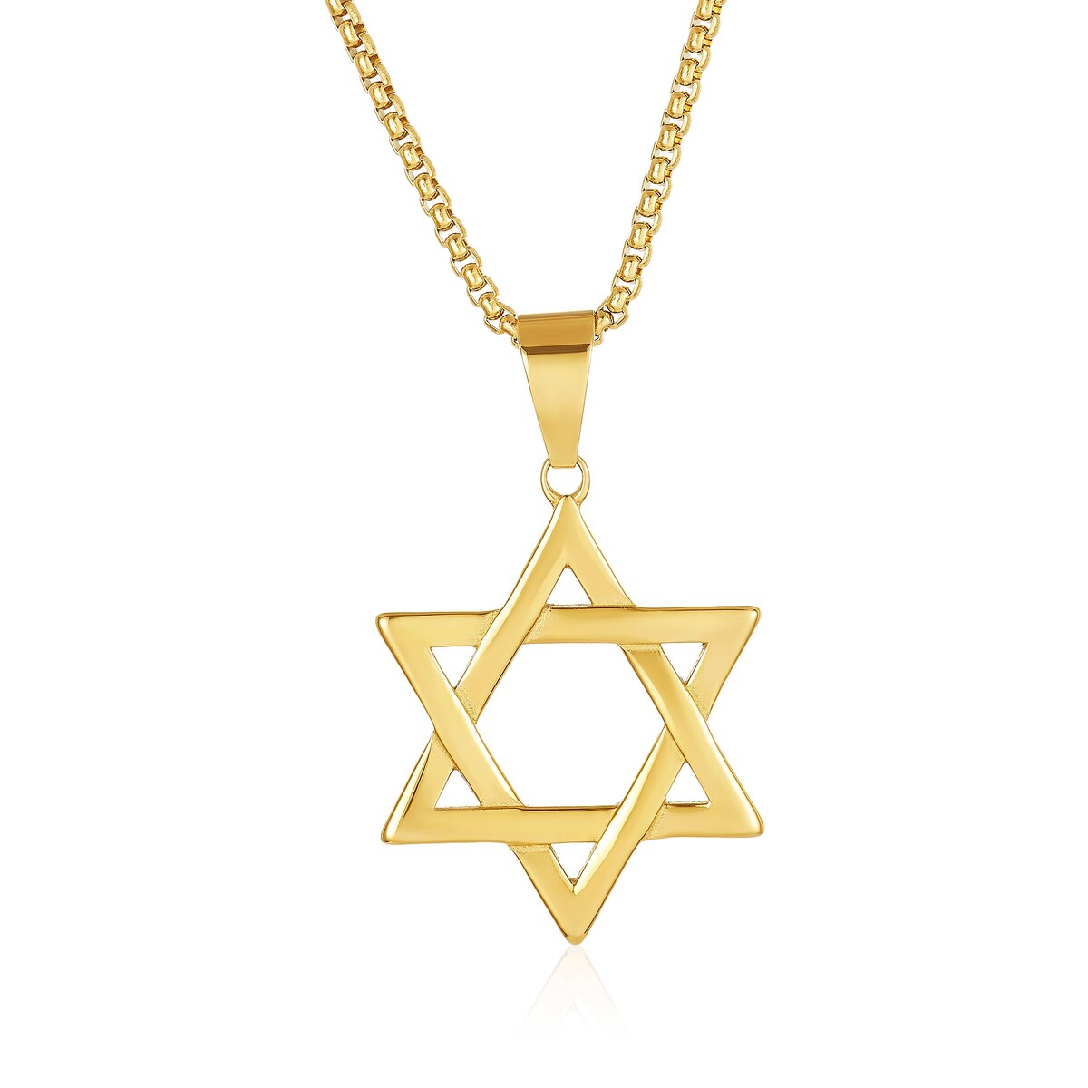 Men's Large Star of David Polished Stainless Steel Necklace - 24"