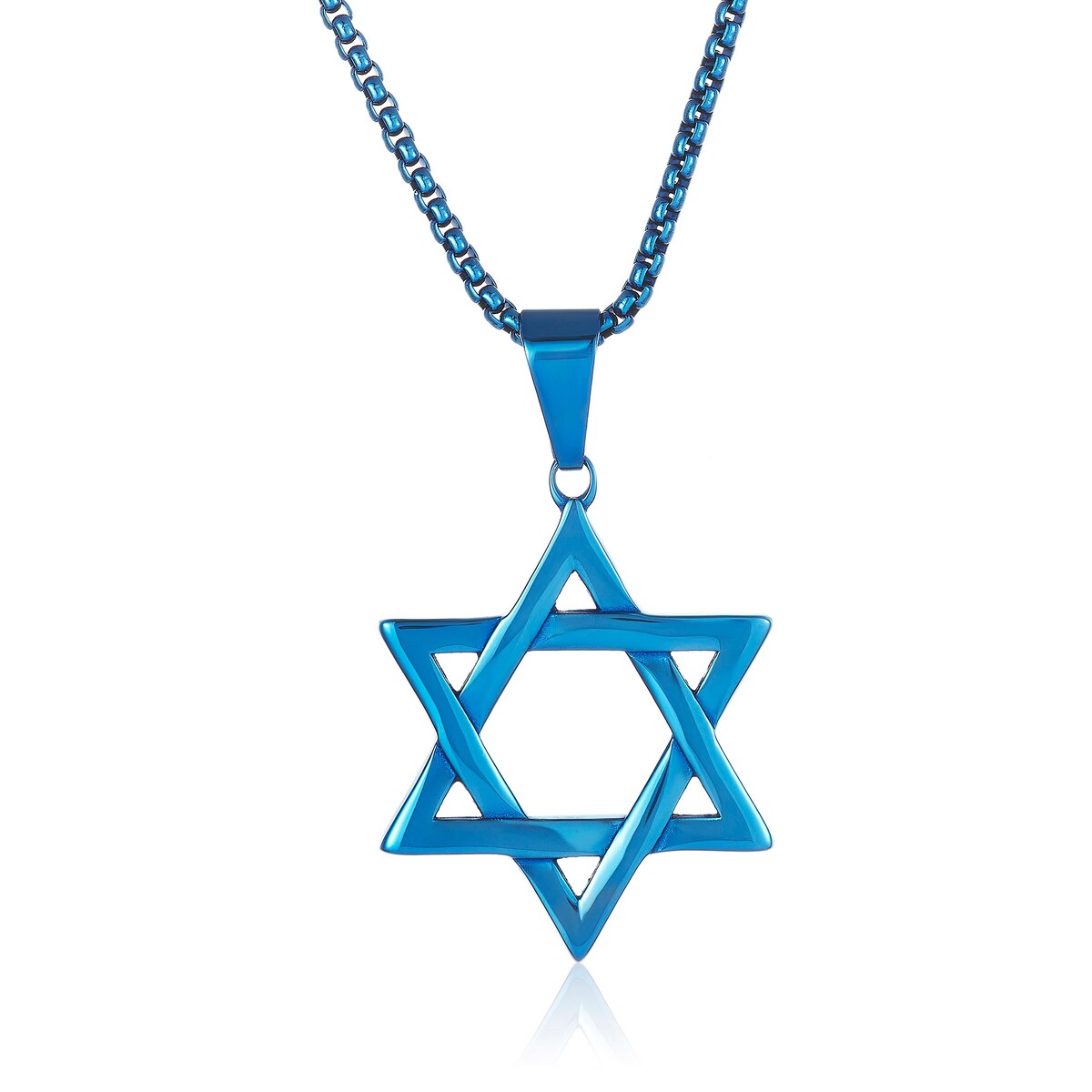 Men's Large Star of David Polished Stainless Steel Necklace - 24"