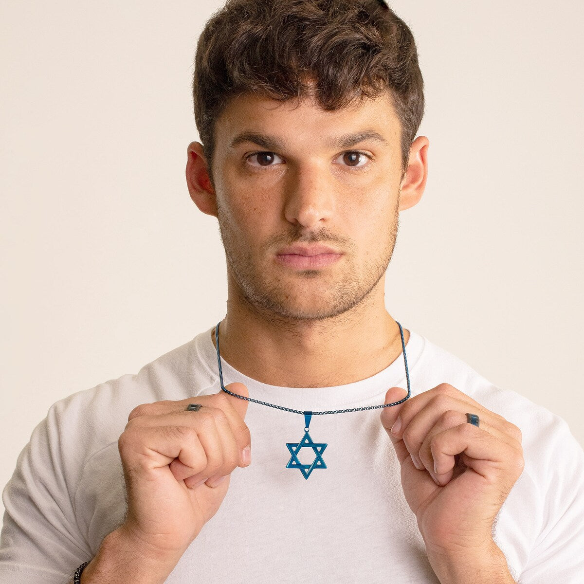 Men's Large Star of David Polished Stainless Steel Necklace - 24"