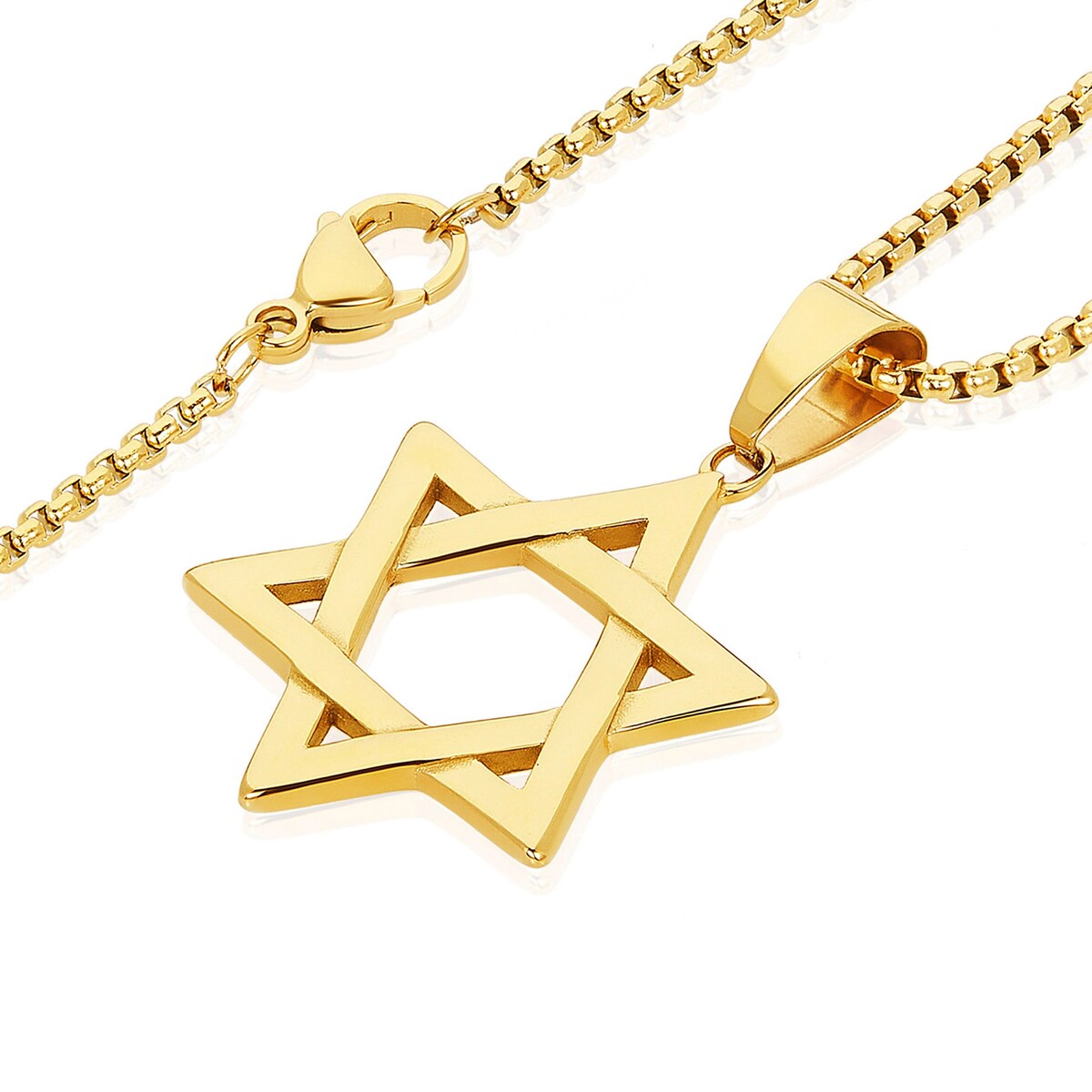 Men's Large Star of David Polished Stainless Steel Necklace - 24"
