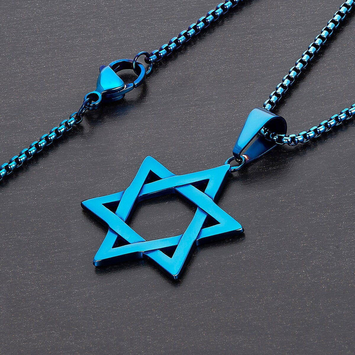 Men's Large Star of David Polished Stainless Steel Necklace - 24"