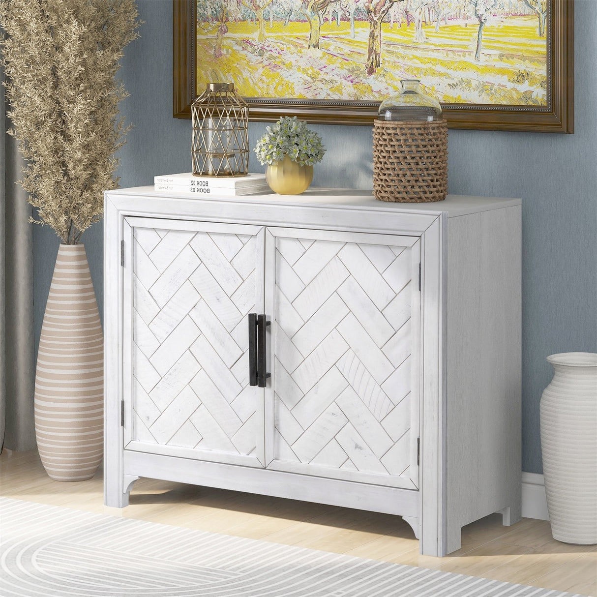 Merax 40" Modern Console Table with Herringbone Pattern Doors