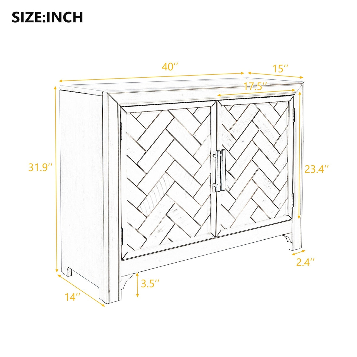 Merax 40" Modern Console Table with Herringbone Pattern Doors