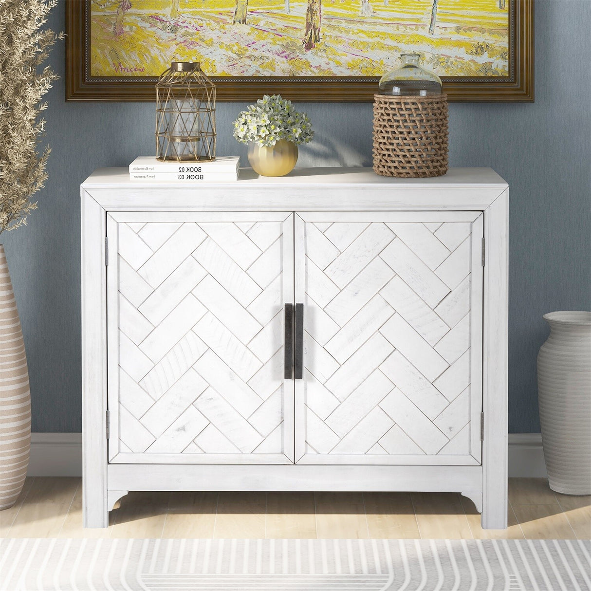 Merax 40" Modern Console Table with Herringbone Pattern Doors