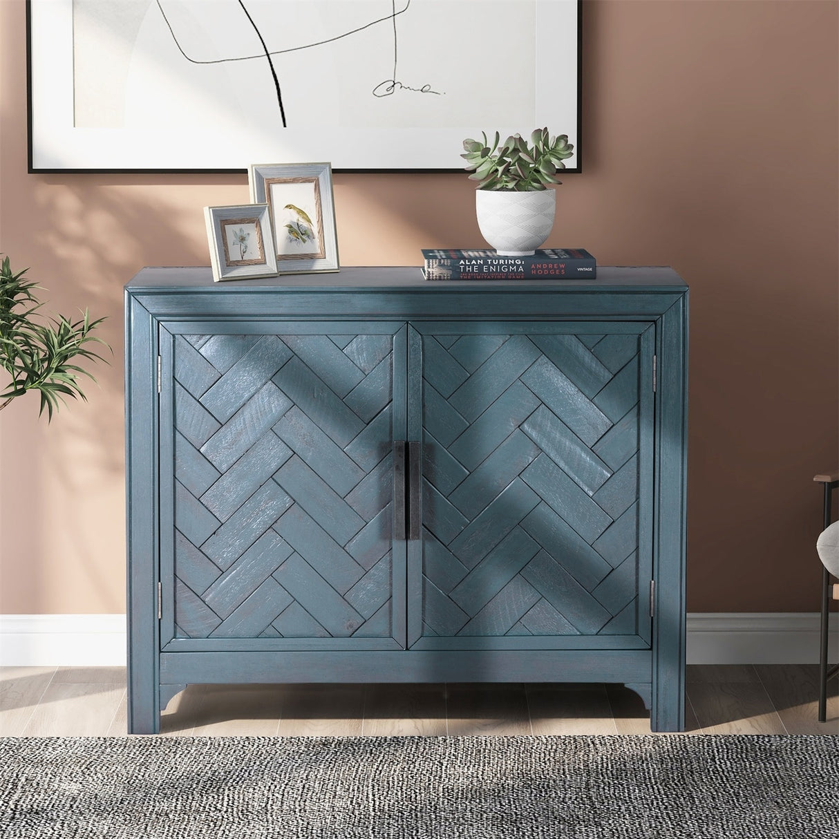 Merax 40" Modern Console Table with Herringbone Pattern Doors