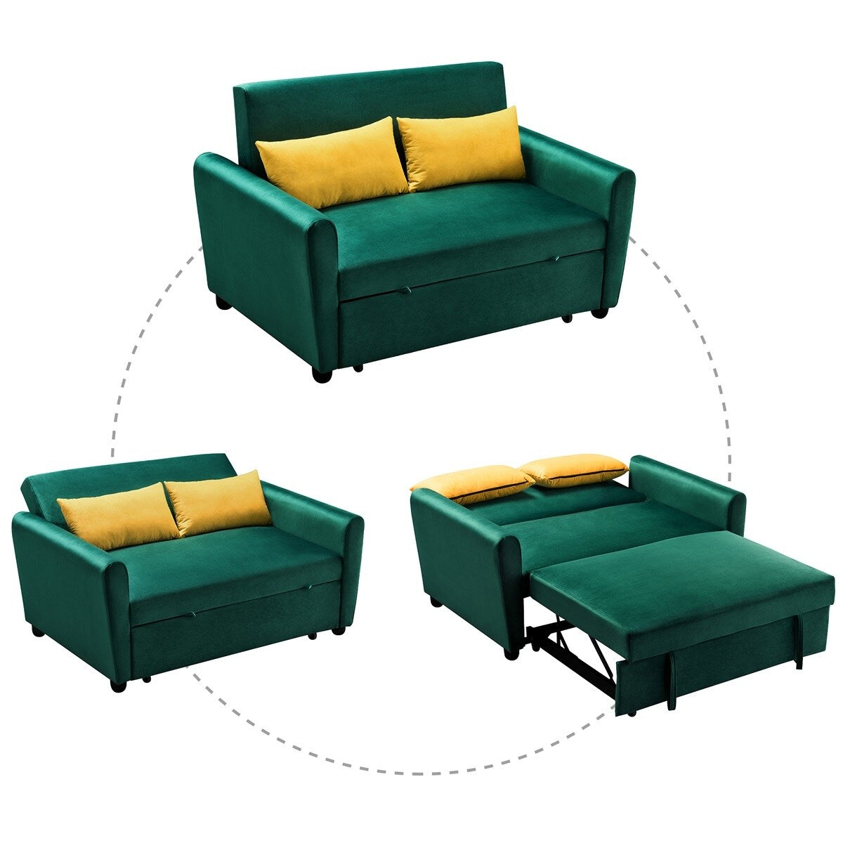 Merax 55" Modern Velvet Sofa with Pull-Out Bed for Small Spaces