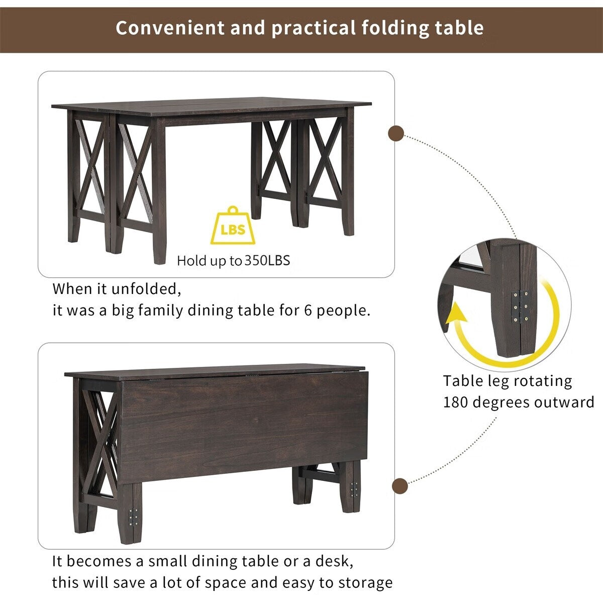 Merax 6-Piece Dining Set with Foldable Table, Bench