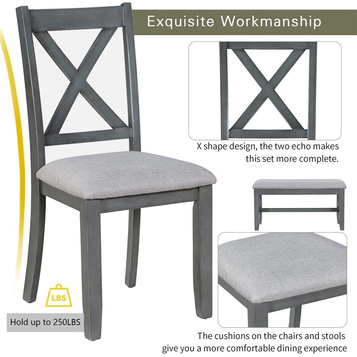Merax 6-Piece Dining Set with Foldable Table, Bench