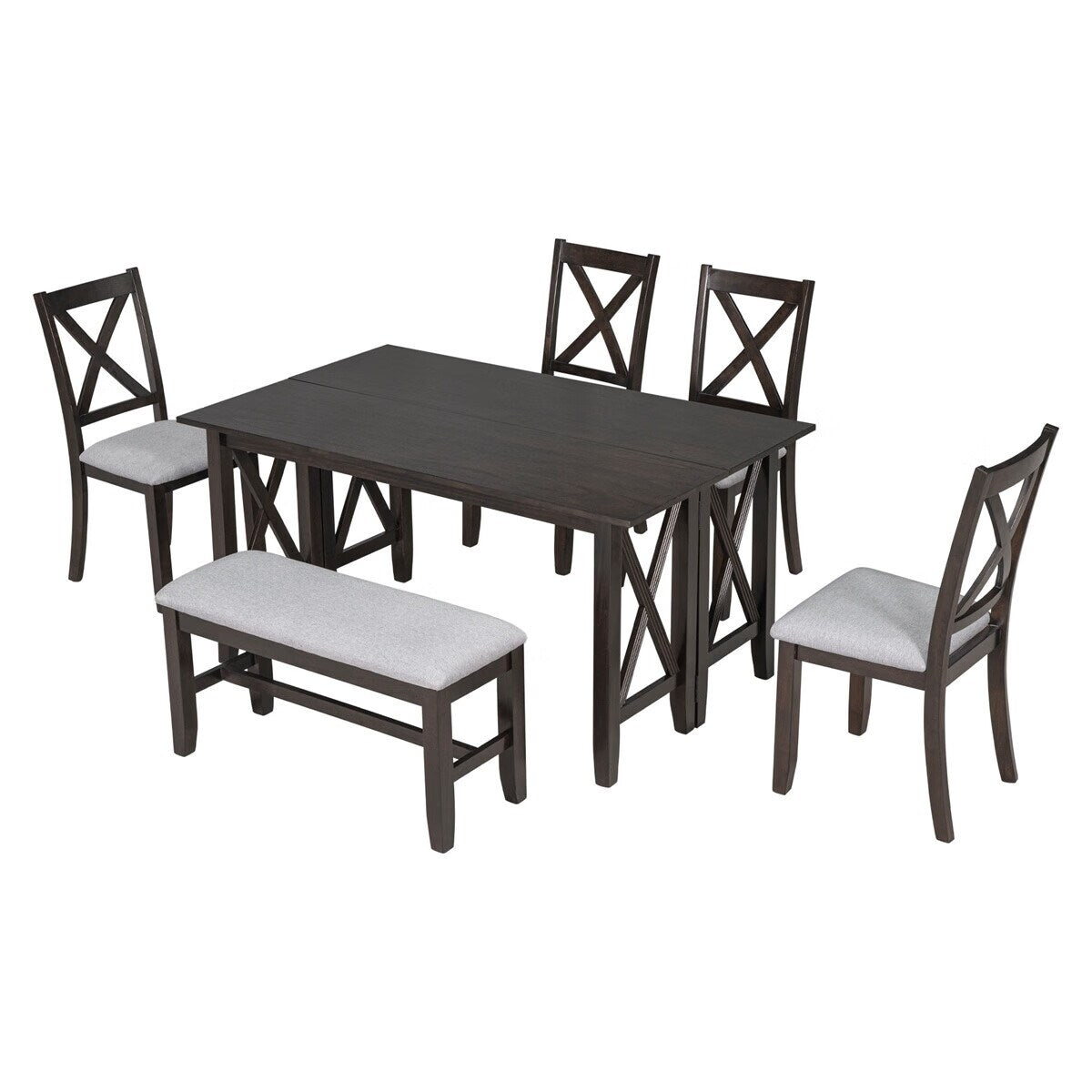 Merax 6-Piece Dining Set with Foldable Table, Bench