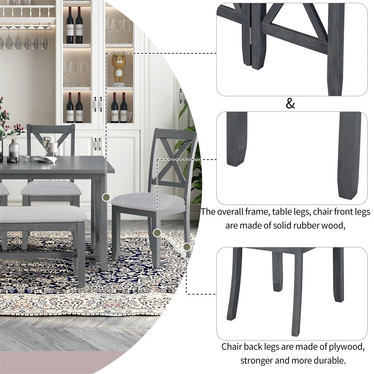 Merax 6-Piece Dining Set with Foldable Table, Bench