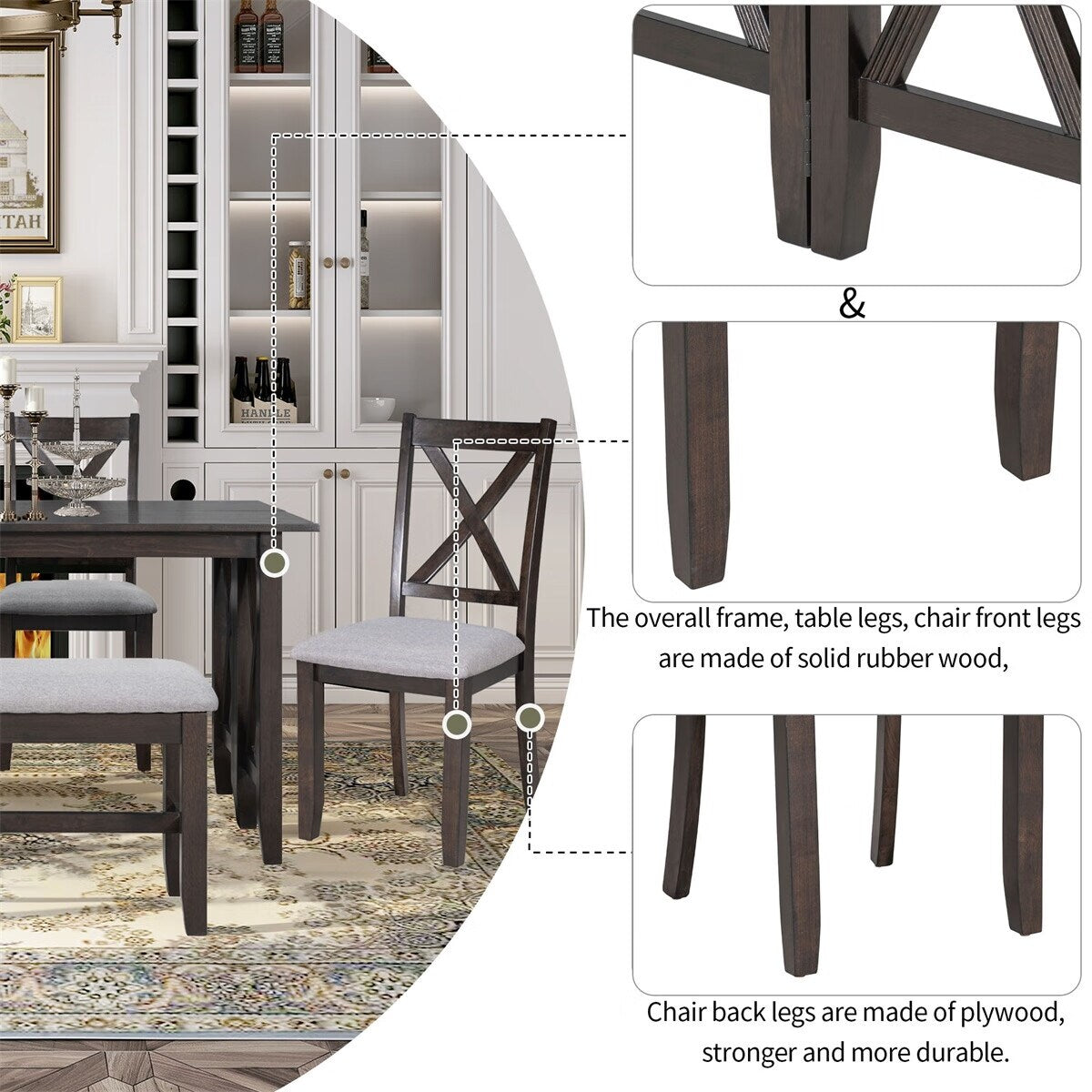 Merax 6-Piece Dining Set with Foldable Table, Bench
