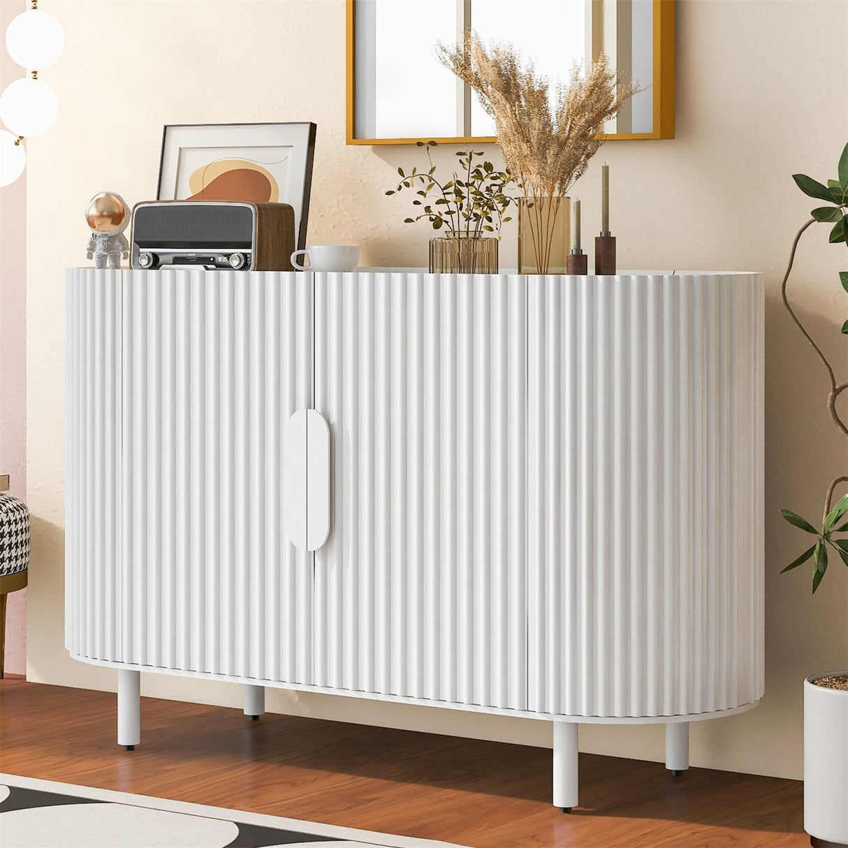 Merax Curved Design Light Luxury Sideboard with Adjustable Shelves