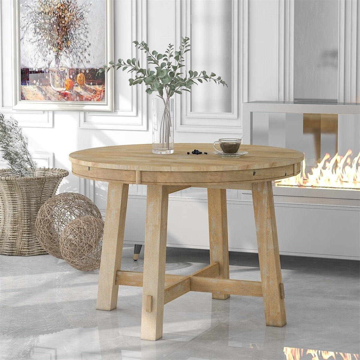 Merax Farmhouse Round Extendable Dining Table