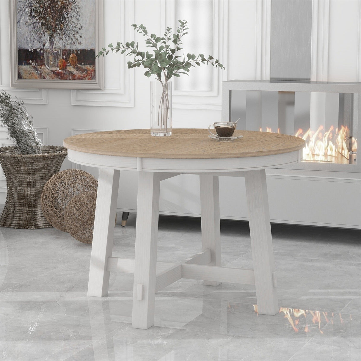 Merax Farmhouse Round Extendable Dining Table