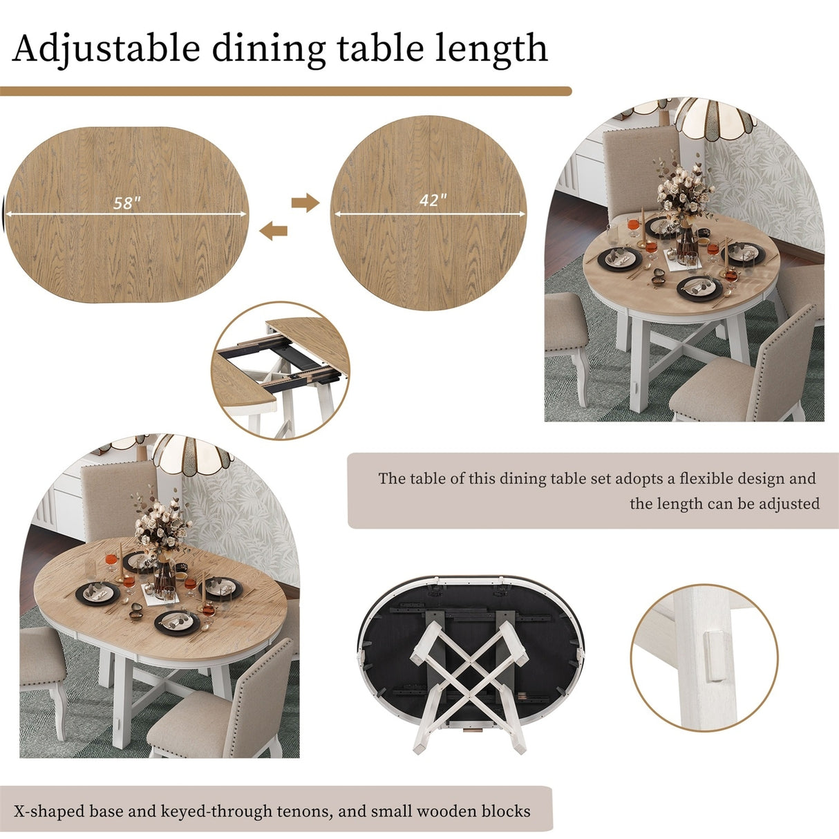 Merax Farmhouse Round Extendable Dining Table