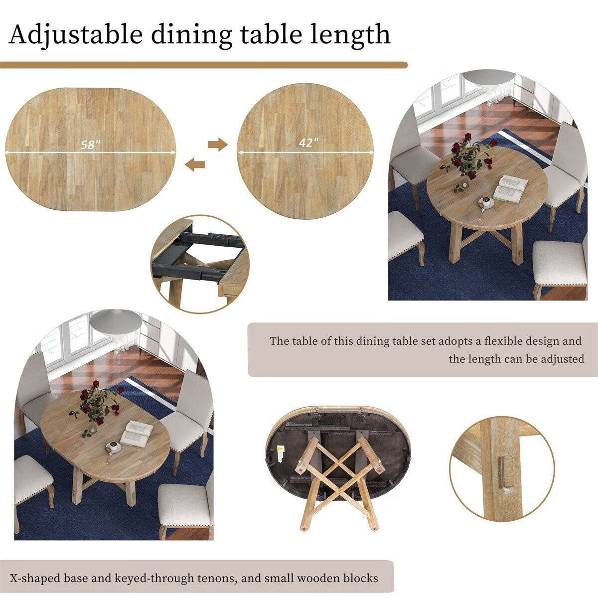 Merax Farmhouse Round Extendable Dining Table