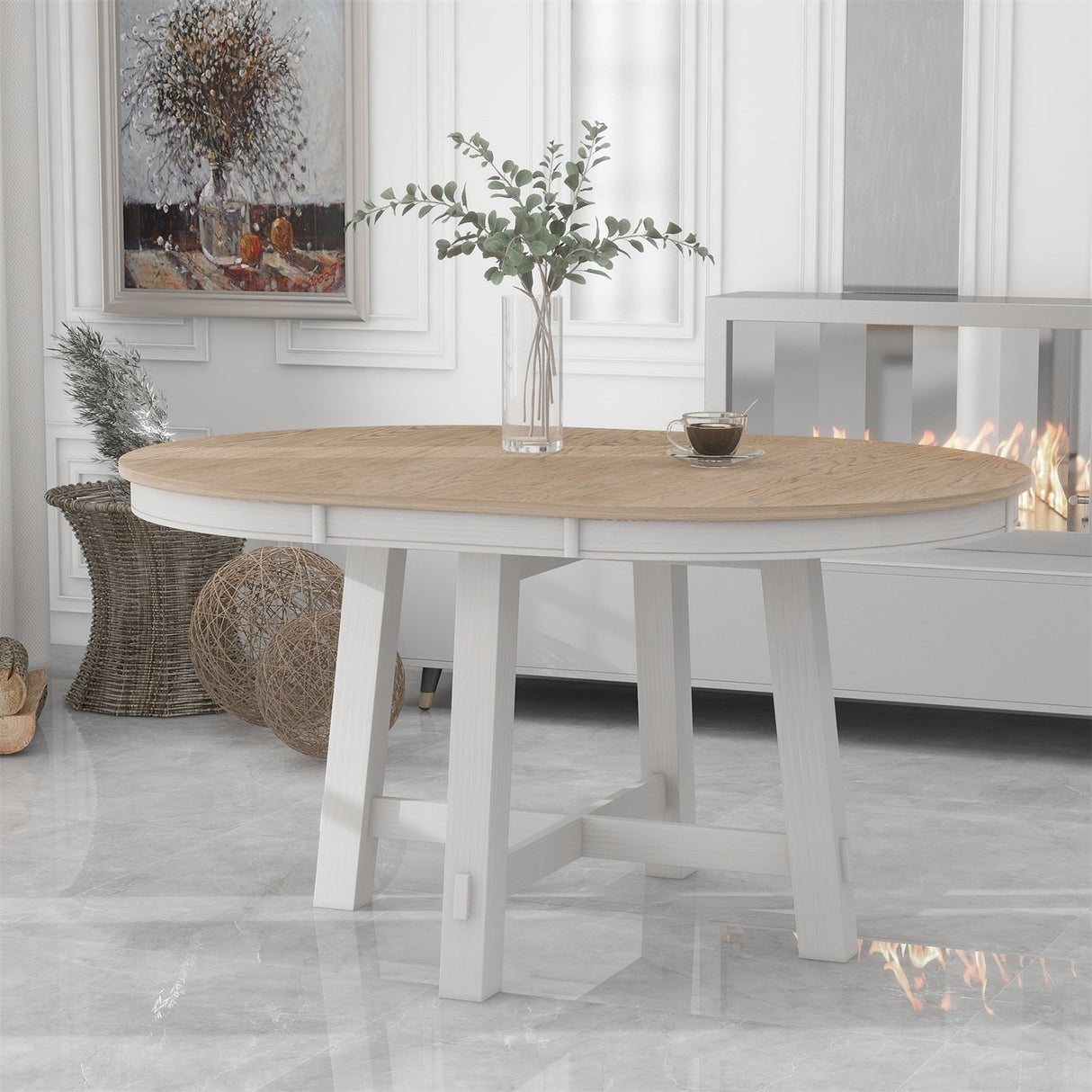 Merax Farmhouse Round Extendable Dining Table